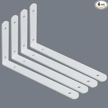 Alise Floating Shelf Brackets,White Bracket for Shelves Heavy Duty L Wall Bracket Corner Brace,Stainless Steel Joint Angle Brackets for Wooden Board Hanging Support,10x6x1.2 Inch Upgraded(Pack of 4)
