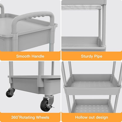 5 Tier Rolling Utility Cart with Drawer,REBECAT Utility Cart Made of Multifunctional Storage Organizer Tool for Kitchen,Bathroom,Living Room,Office(Gray)