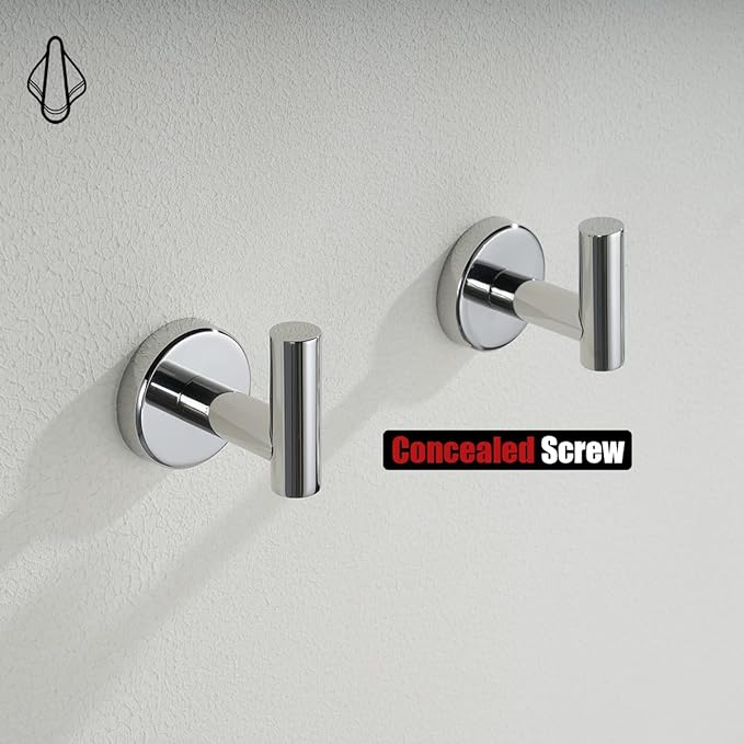 JQK Chrome Bathroom Towel Hook, 304 Stainless Steel Coat Robe Clothes Hook for Bathroom Kitchen Garage Wall Mounted (Pack of 4), TH100-CH-P4