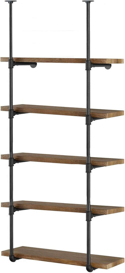 Yuanshikj 2Pc (70" Tall 12" deep 3/4") Industrial Wall Mount Iron Pipe Shelf Shelves Shelving Bracket Vintage Retro Black DIY Open Bookshelf Storage Home Kitchen (2 Pcs 5Tier Hardware only)