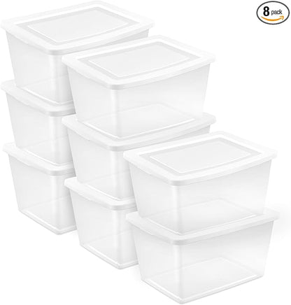 Sterilite 8-Pack Storage Box, Clear Plastic Storage Container Bins with Lids, 58 Quart - Heavy-Duty Organizing Containers for Closet, Bathroom, and Office