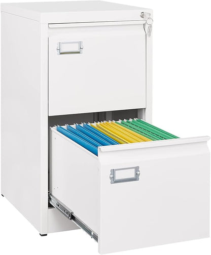2 Drawer File Cabinet, Filing Cabinets for Home Office, Metal Vertical File Storage Cabinet with Lock, Locking File Cabinet for A4 Legal/Letter, 15" W x 17.7" D x 27.1" H, Assembly Required