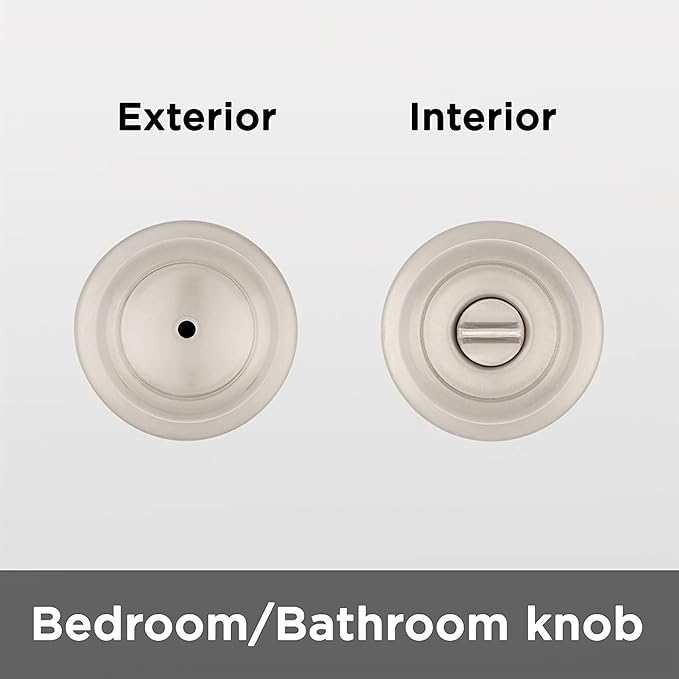 Kwikset Cove Interior Privacy Door Knob with Lock, Door Handle for Bathroom and Bedroom, Satin Nickel Keyless Turn Lock Doorknob, with Microban Protection (Pack of 4)
