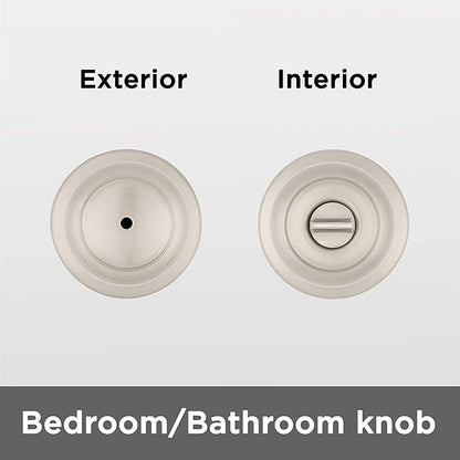 Kwikset Cove Interior Privacy Door Knob with Lock, Door Handle for Bathroom and Bedroom, Satin Nickel Keyless Turn Lock Doorknob, with Microban Protection (Pack of 4)