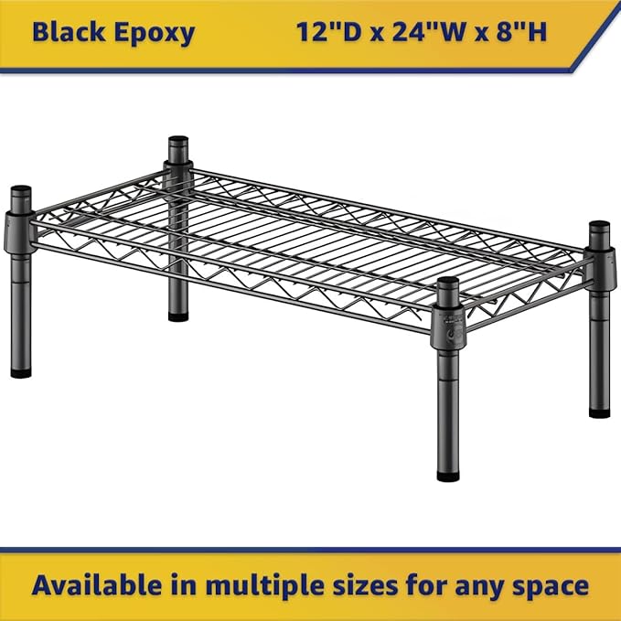 12" x 24" x 8" Black Epoxy Wire Storage Shelf, Dunnage Rack, Commercial 1 Tier Small Shelf