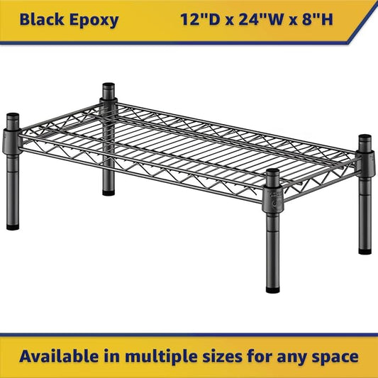 12" x 24" x 8" Black Epoxy Wire Storage Shelf, Dunnage Rack, Commercial 1 Tier Small Shelf