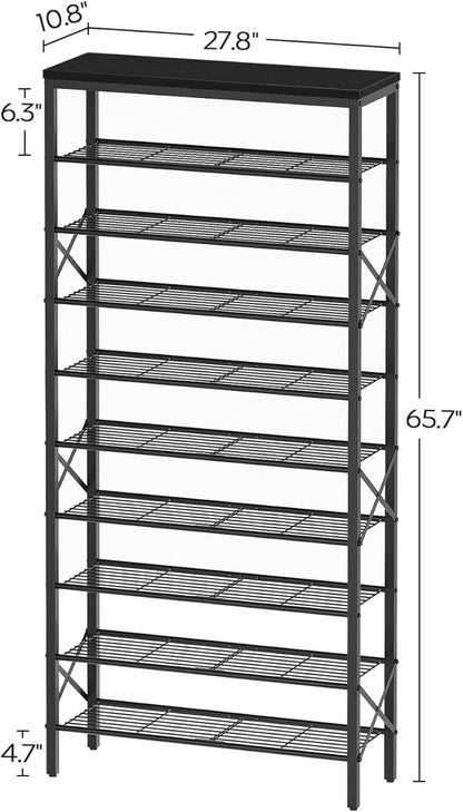 10 Tier Shoe Rack, Large Capacity Shoe Storage Organizer Holds 40 Pairs, Sturdy and Stable, for Entryway, Hallway, Closet, Dorm Room, Black SS10BB