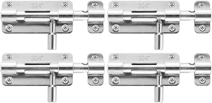 JQK Door Security Slide Latch Lock Barrel Bolt, 304 Stainless Steel Sliding Gate Latches Thickened 1.4mm with Padlock Hole, Silver, 4 Pack HBB120-P4