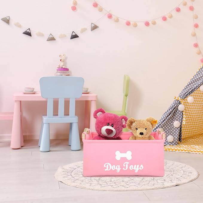 TEHAUX Pet Toy Storage Box Felt Organizer with Handles 15.35X11.02X6.69In Lightweight Foldable Container for Household Pet Toy and Sundries Storage