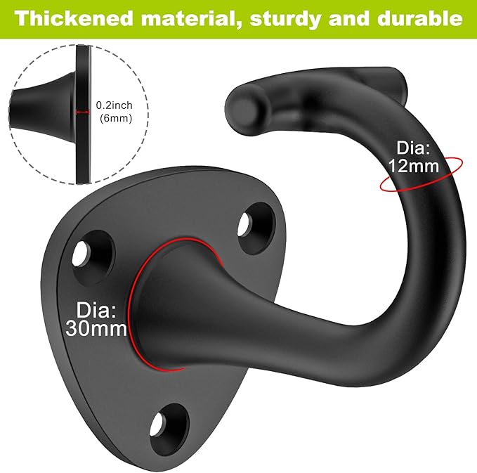 BeneLabel Dog Leash Hooks for Wall Black Dogs Leash Wall Mount Dog Hook for Leashs for Secure and Escape-Proof Hook for Lead Management