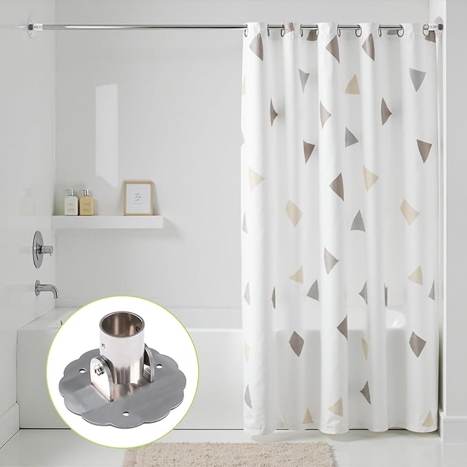 Flower-Shape Shower Curtain Rod Bracket, 2Pcs Telescopic Metal Shower Drape Rod Swivel Flange Curtain Pole Wall-Mount Bracket (Silver,26mm)