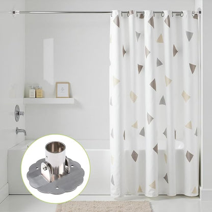 Flower-Shape Shower Curtain Rod Bracket, 2Pcs Telescopic Metal Shower Drape Rod Swivel Flange Curtain Pole Wall-Mount Bracket (Silver,26mm)