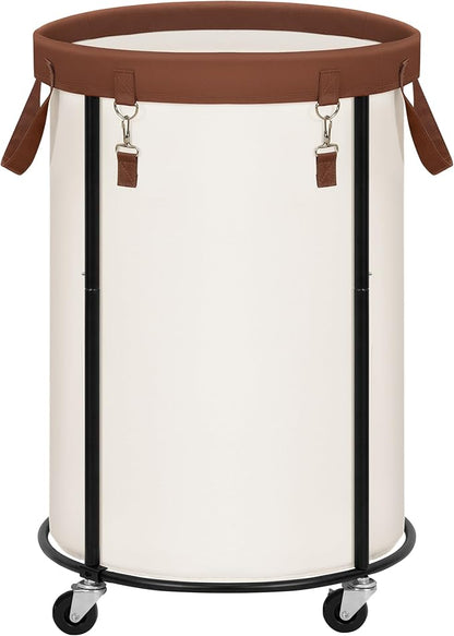 STORAGE MANIAC Rolling Laundry Hamper with Wheels 110L Laundry Basket, Round Laundry Cart with Metal Frame and Removable Bag, Clothes Hamper for Bedroom, Bathroom, Dorm Room, Laundry Room, Beige
