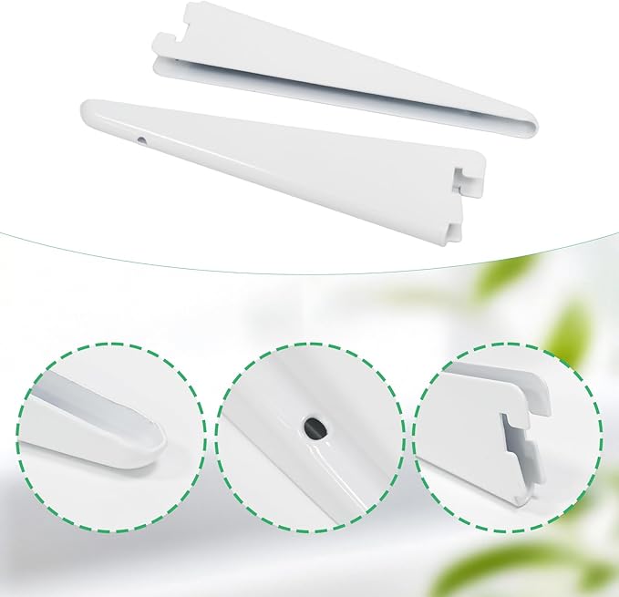 10 Pack Adjustable Shelf Brackets 7 Inch, Heavy Duty Wire Shelving Brackets for Double Track System (White)