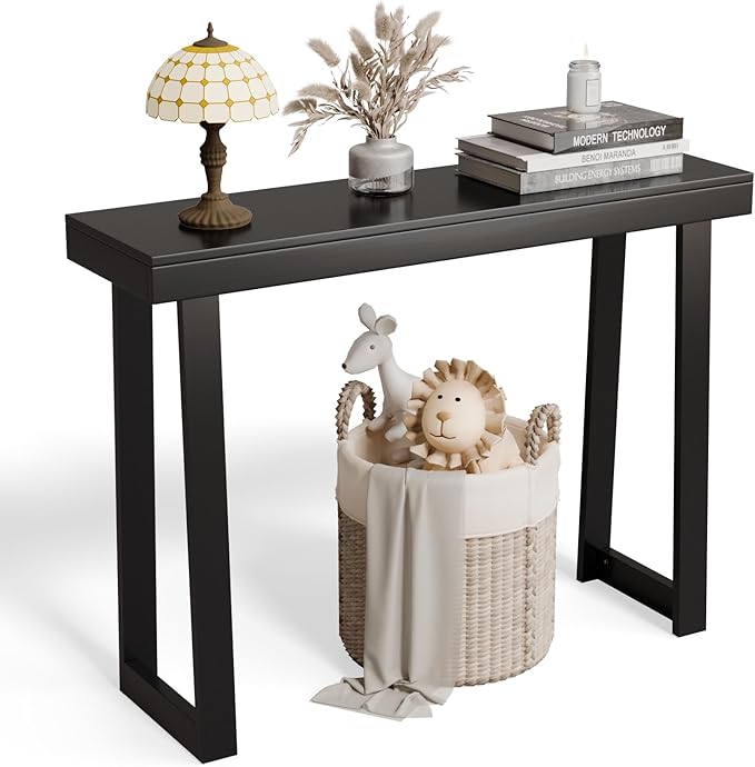 VINGLI 42.9" Black Console Table, Solid Wood Entryway Table, Narrow Sofa Table Behind Couch, Thin, for Living Room, Entrance, Hallway, Foyer, Bedroom, Office