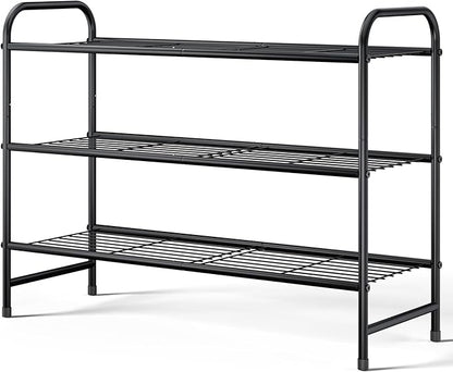 Kitsure Shoe Rack - Stainless Steel Shoe Organizer, Sturdy Shoe Rack for Closet and Front Door Entrance, Free Standing Shoe Shelf, Closet Organizers and Storage, 25.6" Wide - 3 Tier, Black