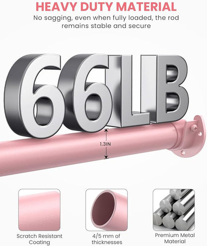 Closet Rods for Hanging Clothes, 17 to 54 Inches Stepless Adjustable Metal Closet Rod, 1.3 Inches Heavy Duty Clothes Hanging Rod for Closet Wardrobes Laundry RV, Pink