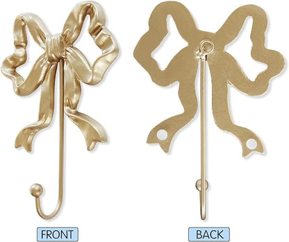 Single Bow Hook,Wall Mounted Functional Hook,Antique Gold Cast Iron Hooks for Coats,Hats,Bags, Bath Towels ,Room Decorations,Hallway,Bathroom,Kitchen,Office (Large single bow hooks:5x7.3 inches)