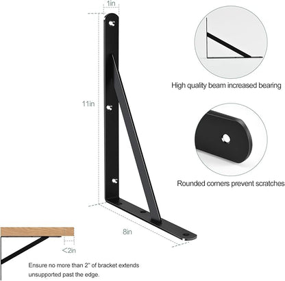 32 Pack L11 x H 8" Black Heavy Duty Shelf Brackets with Screws Metal Shelf Brackets Shelf Support Angle Brackets for Shelves L Brackets Heavy Duty Floating Shelf