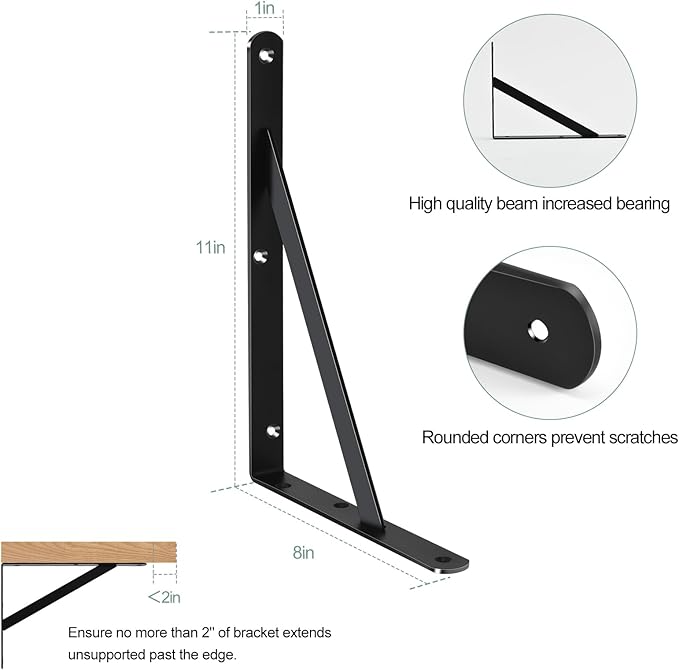 24 Pack L11 x H 8" Black Heavy Duty Shelf Brackets with Screws Metal Shelf Brackets Shelf Support Angle Brackets for Shelves L Brackets Heavy Duty Floating Shelf
