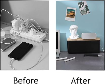 Changsuo Wall Mount Cable Management Box Large Cable Organizer Box for Extension Cord Power Stripe Surge Protector Wire Management Concealer Organizer Cover Hider for Desktop (Large, Black)