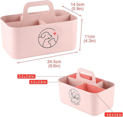 Dog Storage Organizer for Nursing Supplies,Portable Caddy for Pet Stuff,Divided Storage Bin for Dog Cat Feeding Bottle/Pet Pill Shooter/Whelping Kit-Bathroom,Countertop Storage-Pink