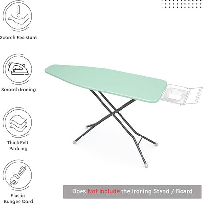 Encasa XO Ironing Board Cover and Pad 49"x18" - 4mm Felt Wide Iron Board Cover with Padding - Heat Resistant, Stain-Safe Dye, Non Slip Elastic Bungee Cord Tightening Iron Table Cover Mint Green