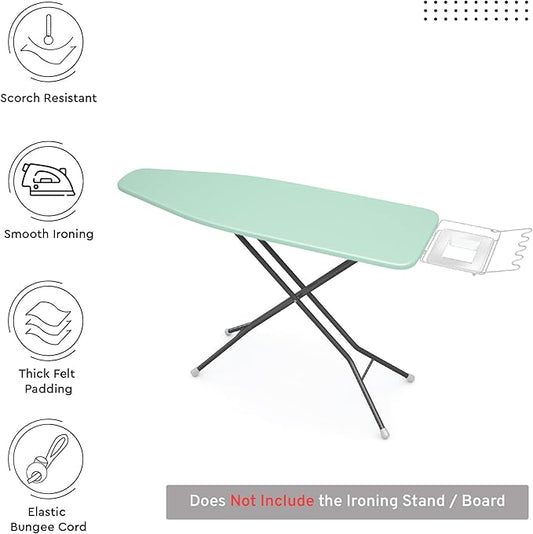 Encasa XO Ironing Board Cover and Pad 49"x18" - 4mm Felt Wide Iron Board Cover with Padding - Heat Resistant, Stain-Safe Dye, Non Slip Elastic Bungee Cord Tightening Iron Table Cover Mint Green