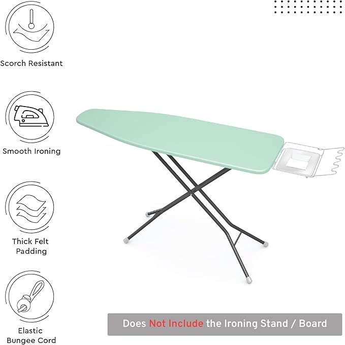 Encasa XO Ironing Board Cover and Pad 54"x15" - 4mm Felt Large Iron Board Cover with Padding - Heat Resistant, Stain-Safe Dye, Non Slip Elastic Bungee Cord Tightening Iron Table Cover Mint Green