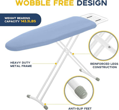 Ironing Board, 43x13 Full Size Iron Board with Iron Rest, Heavy Duty Compact Ironing Board with Thick Cover and Pad, Height Adjustable Sturdy Iron Stand, Blue