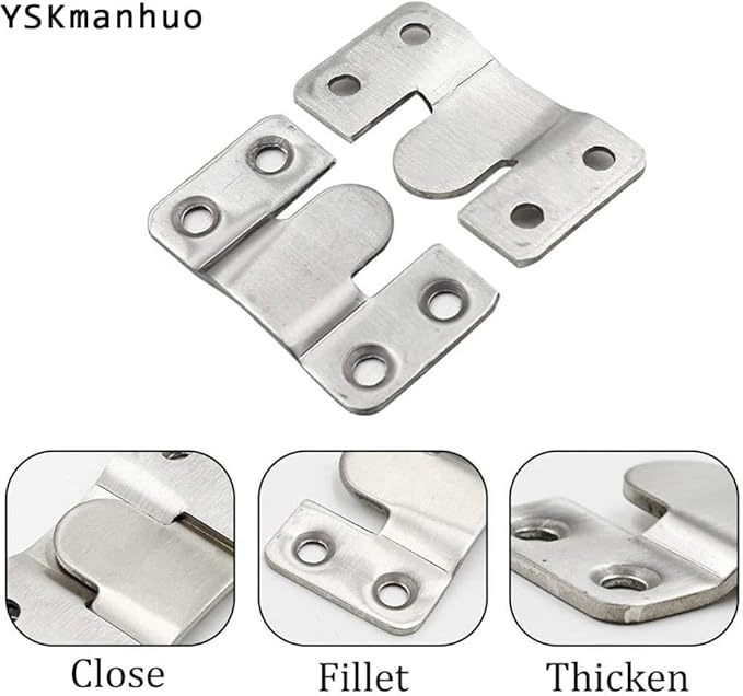 4 Pairs Flush Mount Bracket,Interlocking Furniture Connector,Stainless Steel Heavy Duty Photo Frame Hook Picture Hanger for Large Picture Display Art Gallery Wall Mount Hardware (Large-4 Pairs)