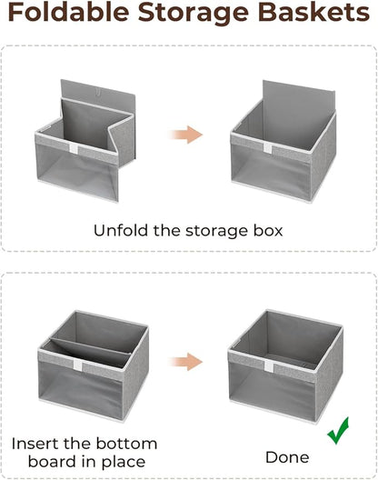 StorageWorks Closet Storage Bins, Large Storage Baskets with Clear Window and Handles, Foldable Fabric Organizer for Clothes, Shelves, Gray, 3 Pack