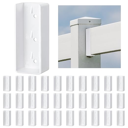 Nuanchu 30 Pcs Vinyl Fence Brackets White 1.5x5.5 Vinyl Fence Rail Mount Brackets Bulk U Mount Bracket Kit for Railings Fences Walls