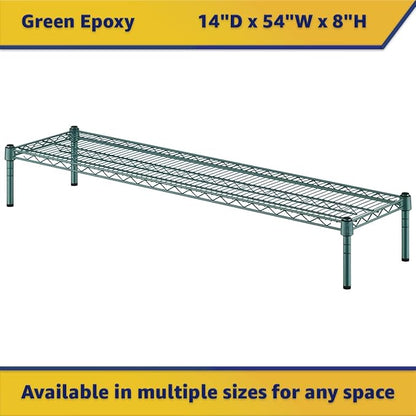 14" x 54" x 8" Green Epoxy Wire Storage Shelf, Dunnage Rack, Commercial 1 Tier Small Shelf