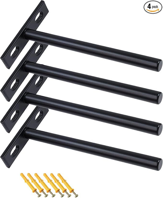 Floating Shelf Brackets 5-inch Heavy Duty Hidden Brackets Black Invisible Shelf Support for Floating Wood Shelves - 4pcs
