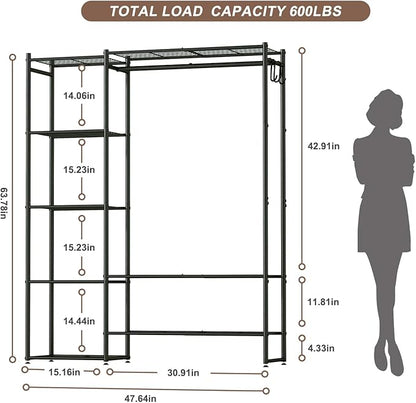 Neprock Wardrobe Closet, Portable Clothing Rack for Hanging Clothes, Free Standing Closet Organizers and Storage System with 4 Tiers Shelves for Cloakroom Bedroom, Black