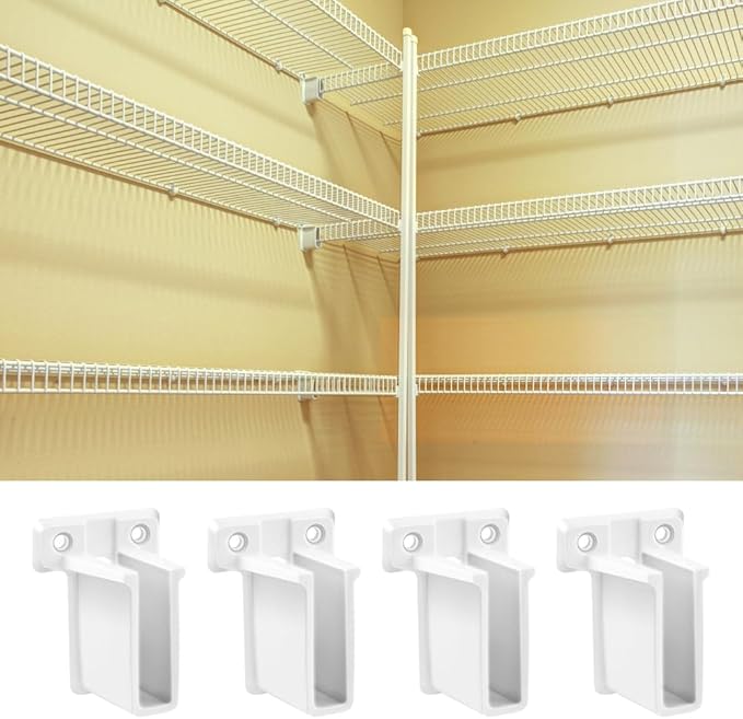 12 Pack Plastic Wire Shelf End Bracket, Wall Mount Closet Shelves Brackets with Screws and Fasteners for Corner Support and Shelving Organization