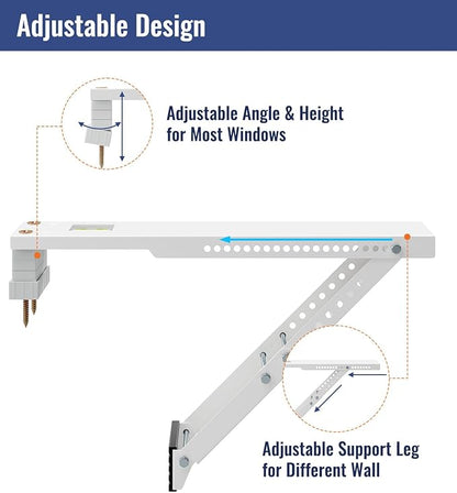 LuckIn Air Conditioner Support Bracket, Heavy Duty Window AC Bracket Universal Fit for 12,000-24,000 BTU AC Units, Holds Up to 165lbs, Adjustable Extender Leg & Built-in Bubble Spirit Level