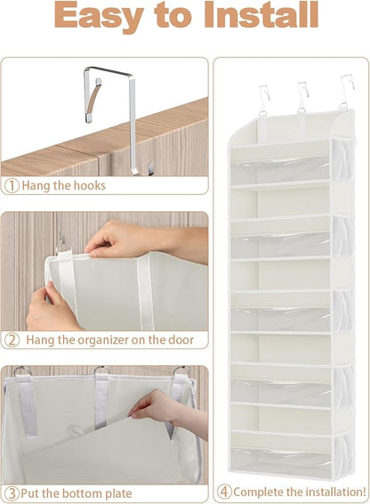 2 Pack Over The Door Storage Organizer with 5 Pockets 10 Mesh Pockets, 44 lbs Weight Capacity Door Hanging Organizers and Storage for Bedroom,Bathroom,Nursery,Kidroom,Babyroom
