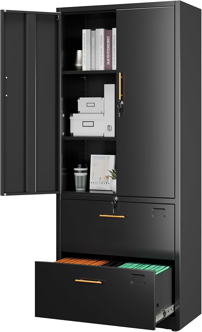 2 Drawer Lateral File Cabinet, Metal Storage Cabinet with Locking Drawers and Adjustable Shelves for Office, Home, School, Fit for A4/Letter/Legal File, Assemble Required
