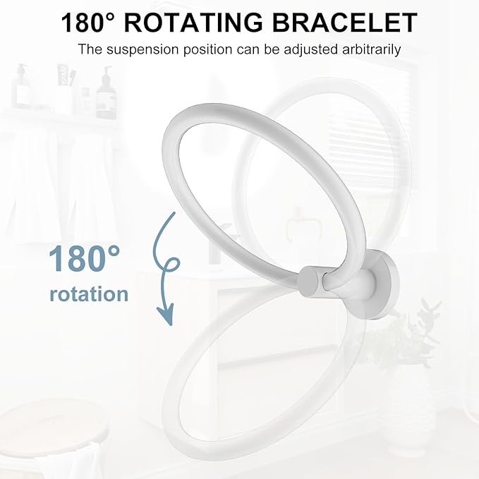 SetSail Towel Holder for Bathroom Wall White Towel Ring Screw-in Hand Towel Holder Stainless Steel Towel Hanger for Bathrooms, 4 Packs