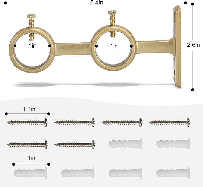 Goowin Curtain Rod Bracket, 3pcs Curtain Rod Holders, Durable Curtain Brackets for Curtain Rod, Double Curtain Rod Bracket for Living Room Bedroom Curtain rods, Drapery Rods (Gold)