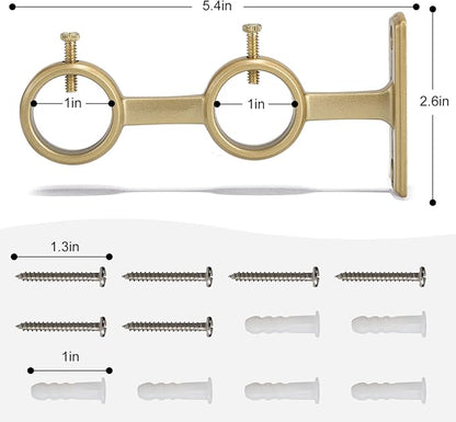 Goowin Curtain Rod Bracket, 3pcs Curtain Rod Holders, Durable Curtain Brackets for Curtain Rod, Double Curtain Rod Bracket for Living Room Bedroom Curtain rods, Drapery Rods (Gold)