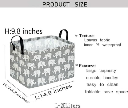 KUNRO Rectang Storage Basket Gift Shelf Basket Storage Bin, Nursery Basket Organizer Box for With Handles for Room Deco (Elephant)