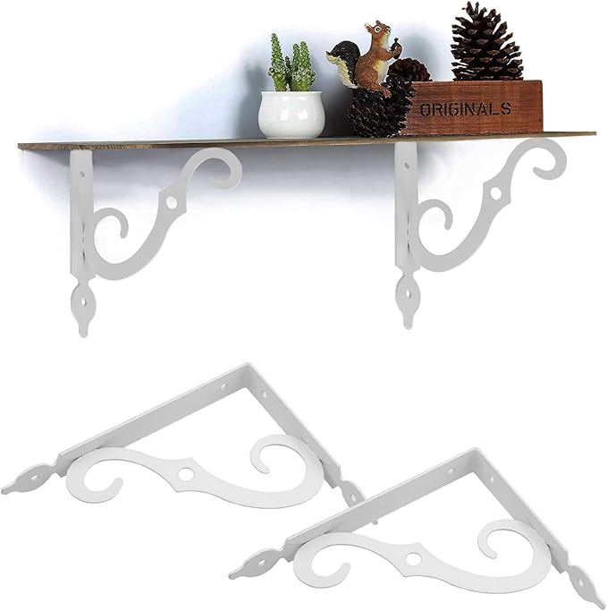 Acrux7 4 Pack Shelf Brackets 7.5X5.5 inch Thicken Iron Corner Brace Shelf Support Heavy Duty Wall Shelf Brackets White Decorative L Shelf Support for Home Office School