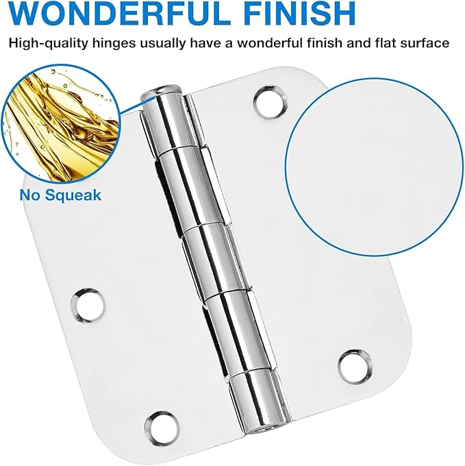 12 Pack Rounded Door Hinges 3.5 Inch 5/8" Radius Polished Chrome Hinges for Interior Doors Bedroom House Standard 3 1/2 Inch Door Hinges Hardware Bulk Hinge Wooden Door Parts Home Upgrades Decor