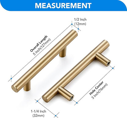 Champagne Bronze Cabinet Handles 3 Inch Hole Center Stainless Steel Drawer Pulls for Cabinets, Dresser, Bathroom 5 Pack