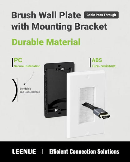 Brush Wall Plate with Mounting Bracket, 4 Pack Cable Pass Through Decorator Cover for Low Voltage Wires, Single Gang Cord Hider for TV Home Theater System
