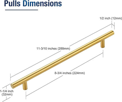 JOY DECOR 45 Pack 11-3/10 Inch Cabinet Pulls Kitchen Cabinet Handles with 8-3/4 Inch Hole Center Brushed Brass Cabinet Hardware Stainless Steel Kitchen Drawer Pulls 224mm Hole Centers