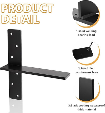 3/8" Thick Floating Shower Bench Brackets 3 Pcs, 12"x11"x2.5"Heavy Duty Free Hanging T Shelf Support Brackets, Wall Mount Bracket for Granite, Vanity, Shower Bench, Cabinets, Dishwasher,Countertop